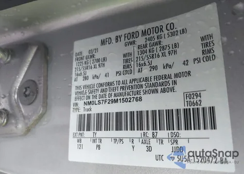 2021 Ford Transit Connect Xlt Cargo Van z USA, uszkodzony, nr VIN NM0LS7F29M1502768